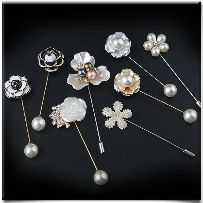 

8pcs/sets Fashion Costume Flower Pins For Women Handmade Enamel Pearl Metal Sweater Scarf Jewelry Accessories Wholesale Retail
