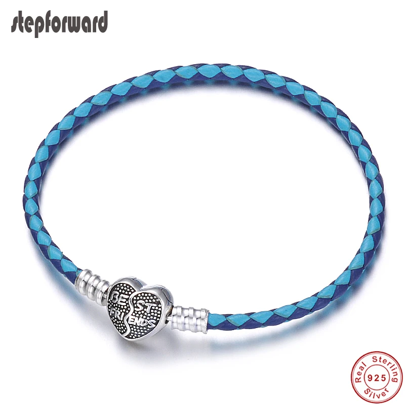Popular Double Color Leather Rope With 925 Sterling Silver Best Friend