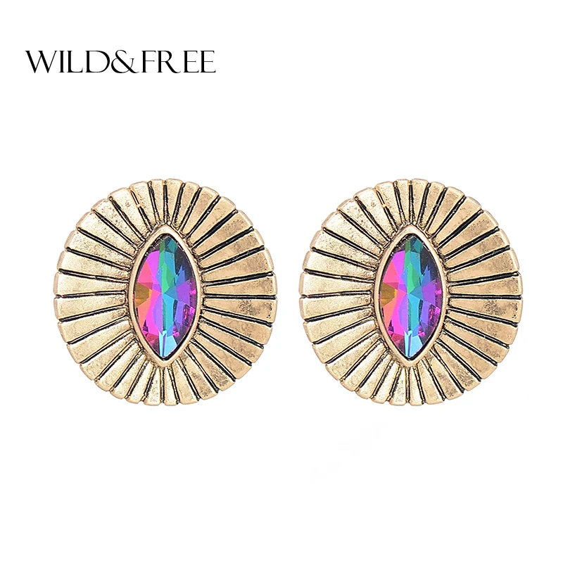 

Wild&Free Vintage Stud Earrings Round Concave Earrings with Glass For Women Girl Gift Bohemian Style Geometric Earrings India