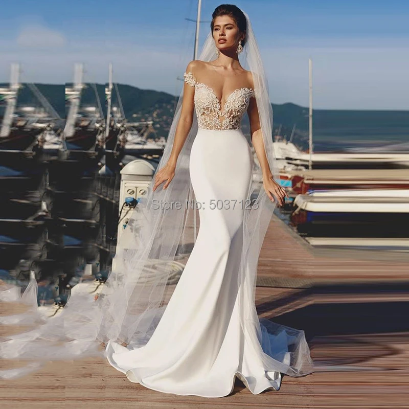 Свадебные платья русалки с открытыми плечами кружева аппликации без рукавов с открытой спиной Бохо свадебное платье Vestido De Noiva