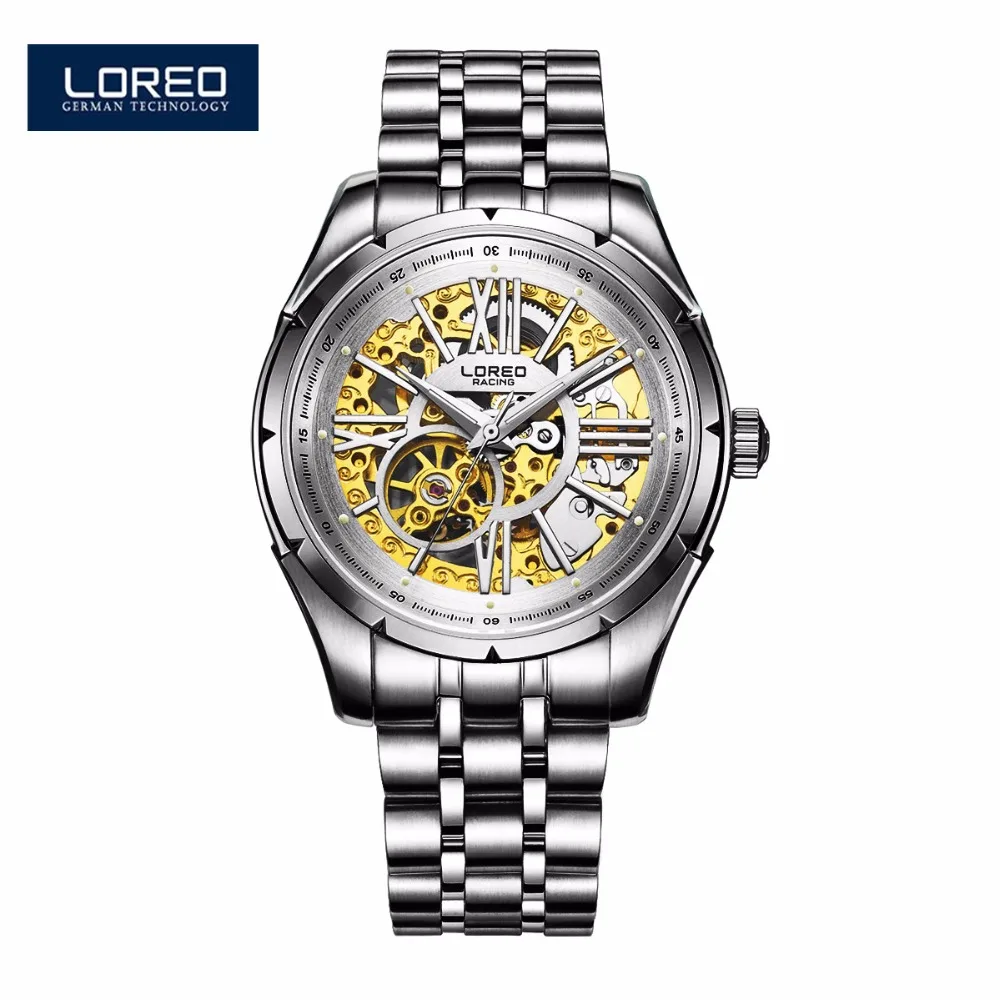 

LOREO Watch Men Fashion Relogio Masculino Automatic Mechanical Gold Skeleton Vintage Watch Waterproof Luminous Watch AB2107