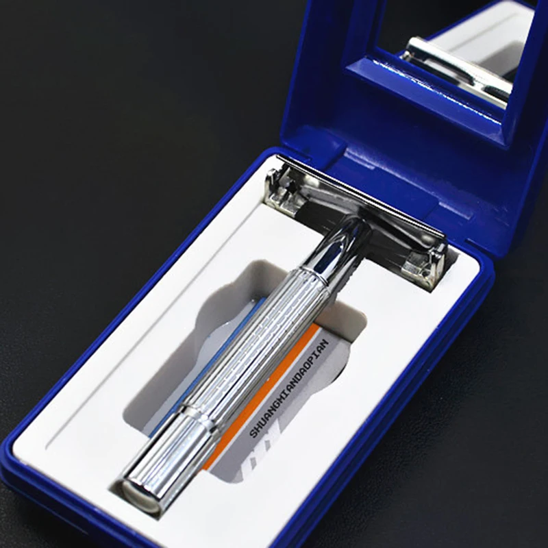 Шт. 1 шт.. классический двойной край лезвия безопасности бритва ручка держатель лезвия с зеркальным корпусом сталь