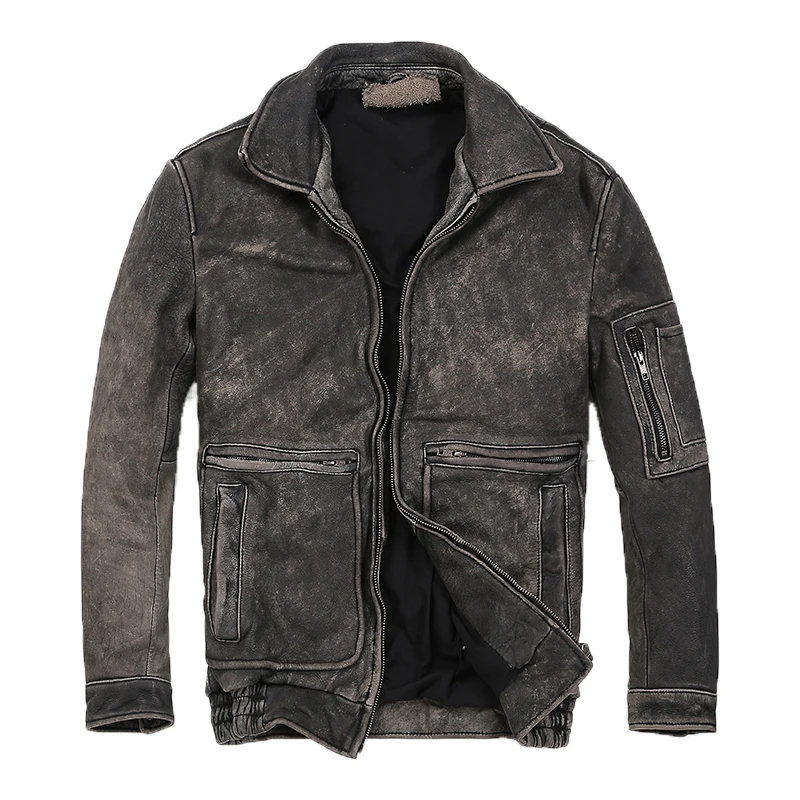 cowhide jacket mens Free shipping,Brand classic style leather jacket.man slim vintage 100% cowhide jackets.high quality motor coat.sales,60-110kgs cowhide jacket mens