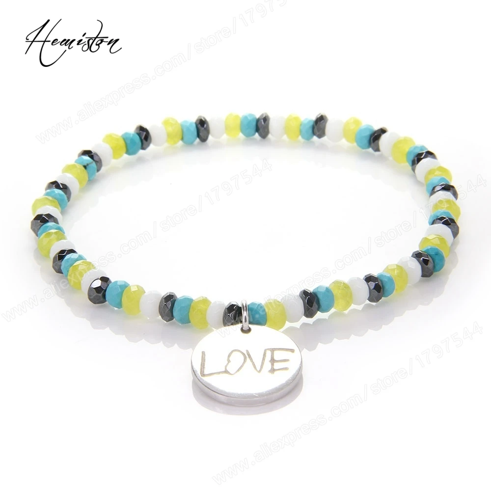 

ENGRAVING INCLUDED, Thomas Colorful Small Bead Bracelet with Disc Charm, Glam Jewelry for Women TS B154