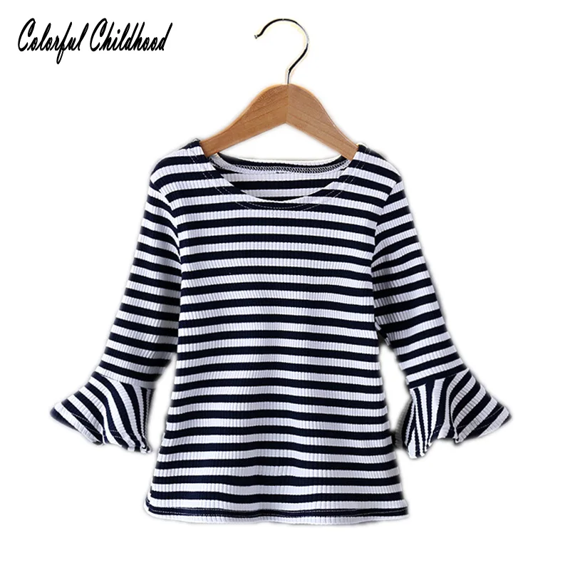 Camiseta de manga acampanada para niñas pequeñas, a rayas, blusas acampanadas, primavera y otoño, t shirt|t shirt kidsgirls t - AliExpress
