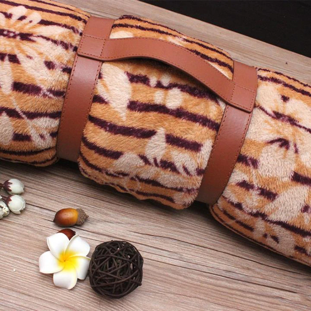 2Pcs Leather Vintage Style Picnic Blanket Strap with Carrying Handle