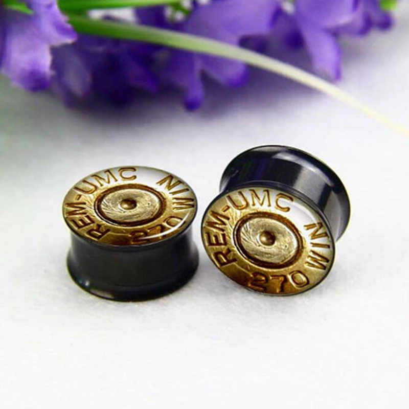 

1 pair bullet black Double flare saddle Ear Plugs gauges steel flesh tunnel earlets body piercing jewelry