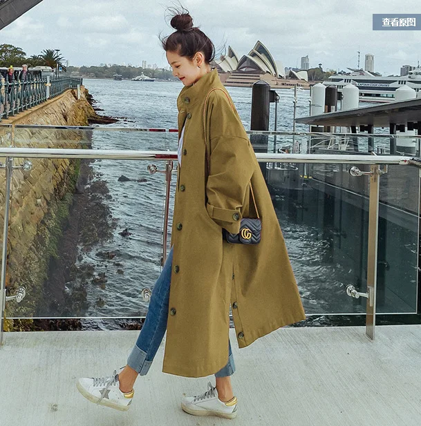 bourgogne Marron 2018 Manteau La Longue vent Unique Rouge Tranchée Poitrine Lâche Mode Kaki Brise Plus Taille Hiver Femmes Streetwear Long Automne m80wNn