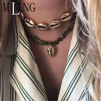 

MLING 2019 Bohemian Natural Stone Shell Pendant Necklace For Women More Color Ocean Jewelry Gifts