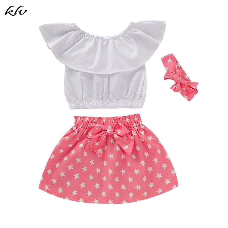 

3PCS Toddler Newborn Baby Girls Clothes Ruffled Tops+Skirt+Headband Outfits
