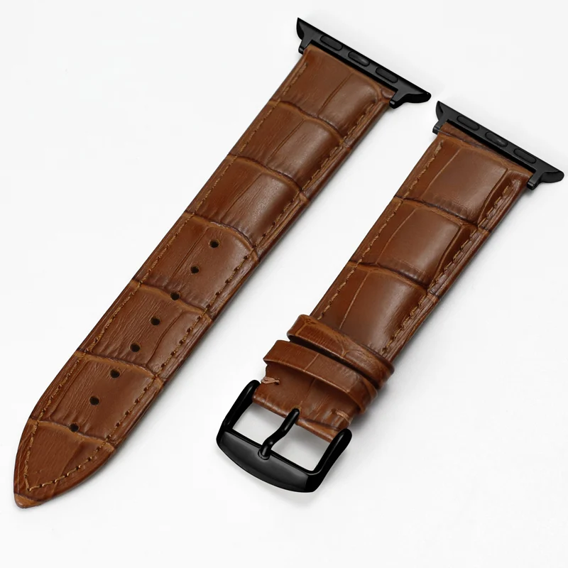 Carouse Watch Accessories Calf Genuine Leather Strap For Apple Watch Band 42mm 38mm Series 4/3/2/1 iWatch 44mm 40mm Watchband - Цвет ремешка: Black-Light Brown