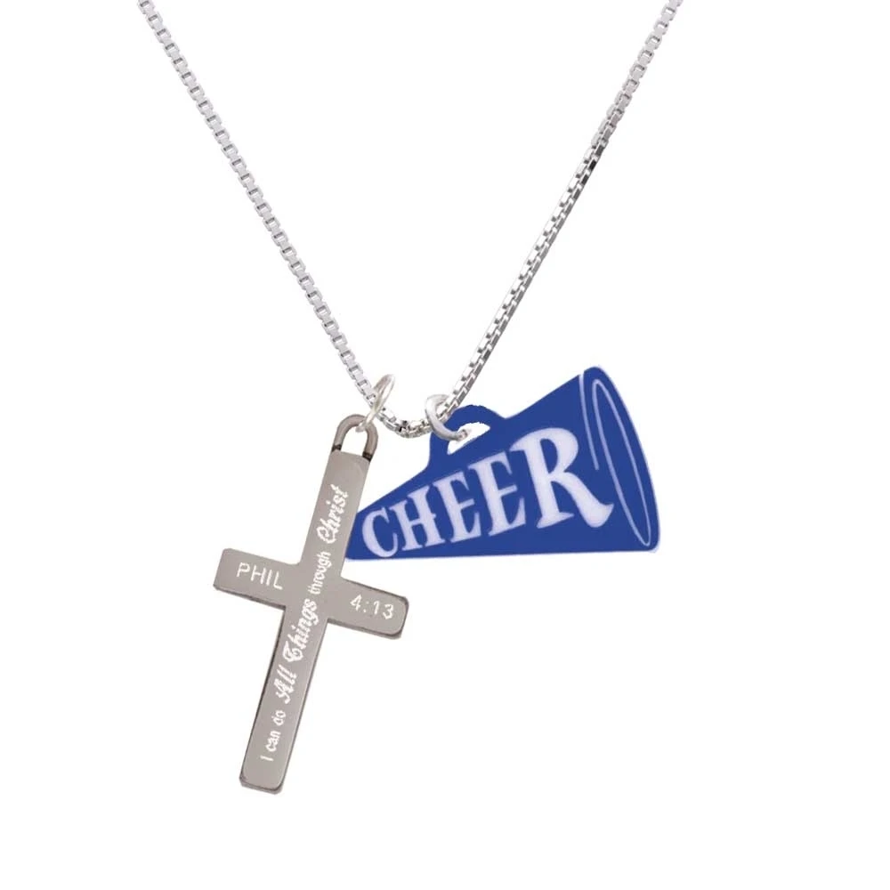 Acrylic 1.25 Royal Blue Cheer Megaphone - I Can Do All Things - Cross Necklace