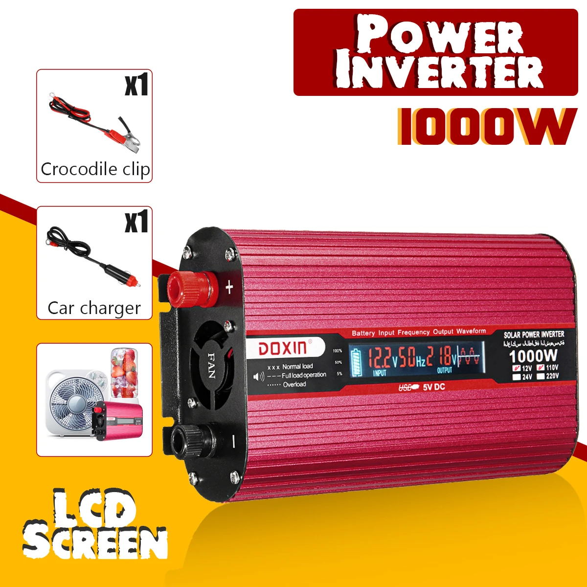 

Car Inverter 12V 220V 1000W Power Inverter Modified Sine Wave Voltage Converter Transformer 12V/24V To 220V/110V + LCD Display