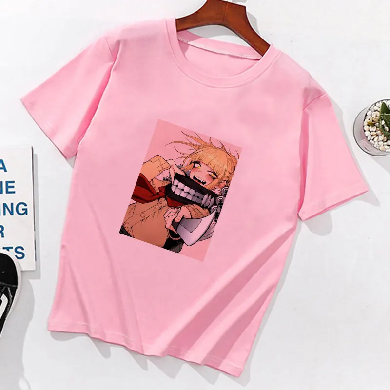 Yandere химико Тога Kawaii Футболка с принтом Otaku Летняя женская одежда с коротким рукавом Harajuku Japanses стиль аниме девушка розовая футболка - Цвет: 2266-pink