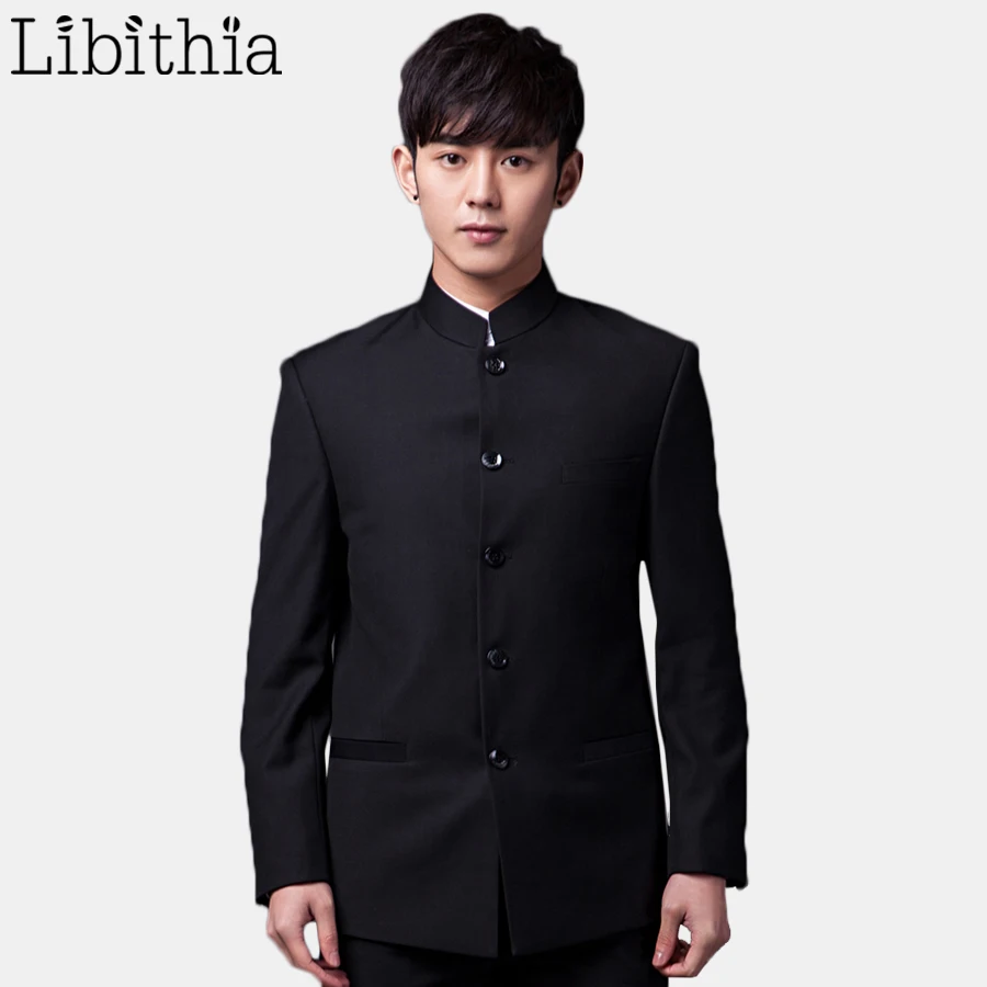 

(Jakcet+Pant) Mens Formal Slim Fit Chinese Style Casual Suits Wedding Suits Men XS-3XL All-seasons Terno Masculino Blazer Black