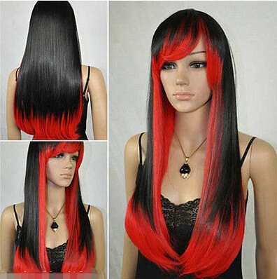 ZCD Cosplay Long Straight Red Black mix Wig USPS free Shipping 150327 |