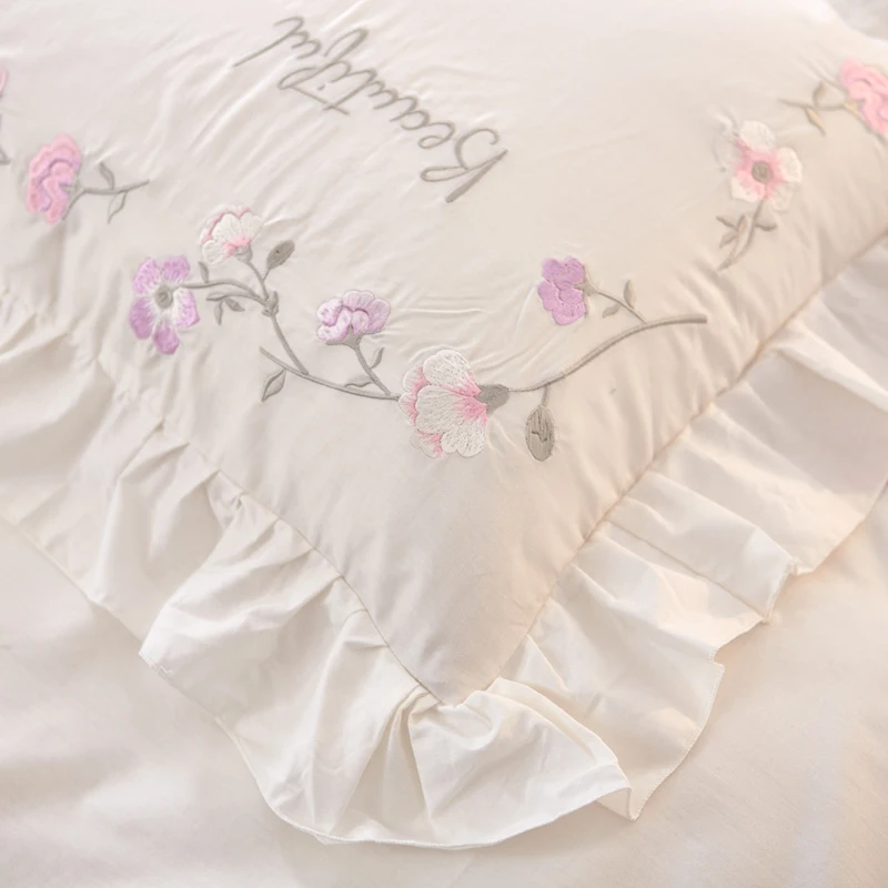 White Pink 100%Cotton Korean Bedding Sets Twin Queen King size Kids Girls Bedding set Princess Duvet Cover bed sheet/linen set