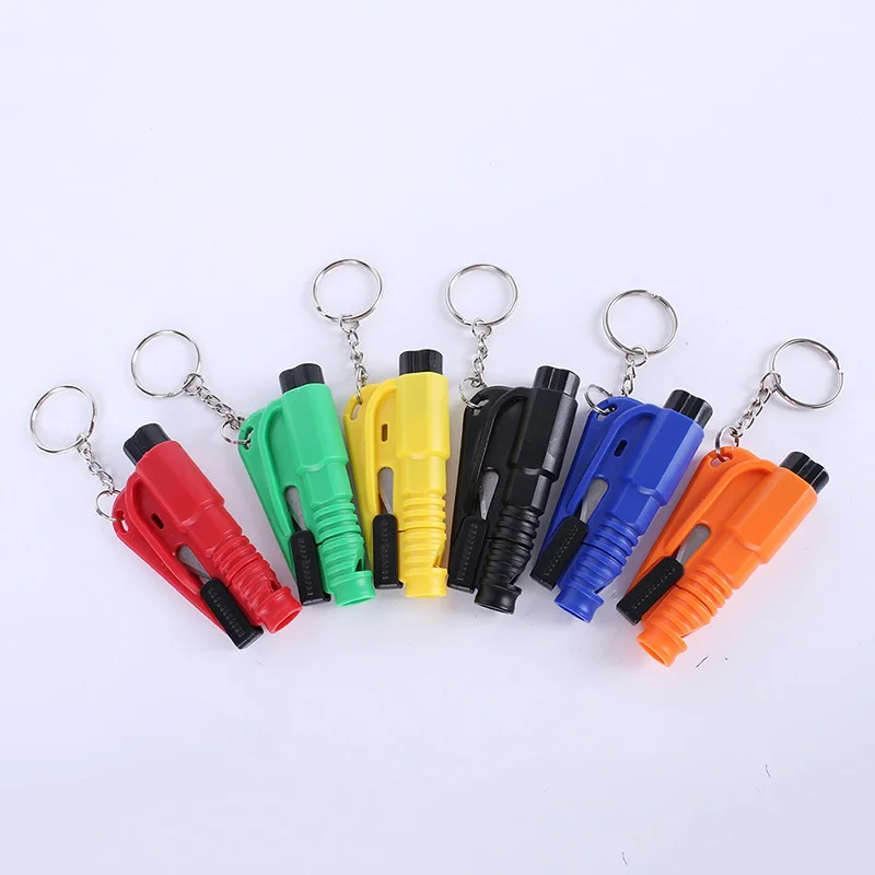 4 in 1 Car Safety Glass Window Breaking Hammer Emergency Escape Rescue Tool with Keychain Seat Belt Cutter Whistle High Quality