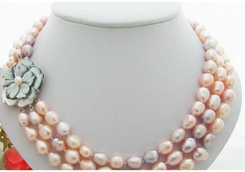 

N0804037 3Strds Multi Color Baroque Pearl Necklace-Cameo Clasp> Wholesale Lovely Women's Wedding Jewelry