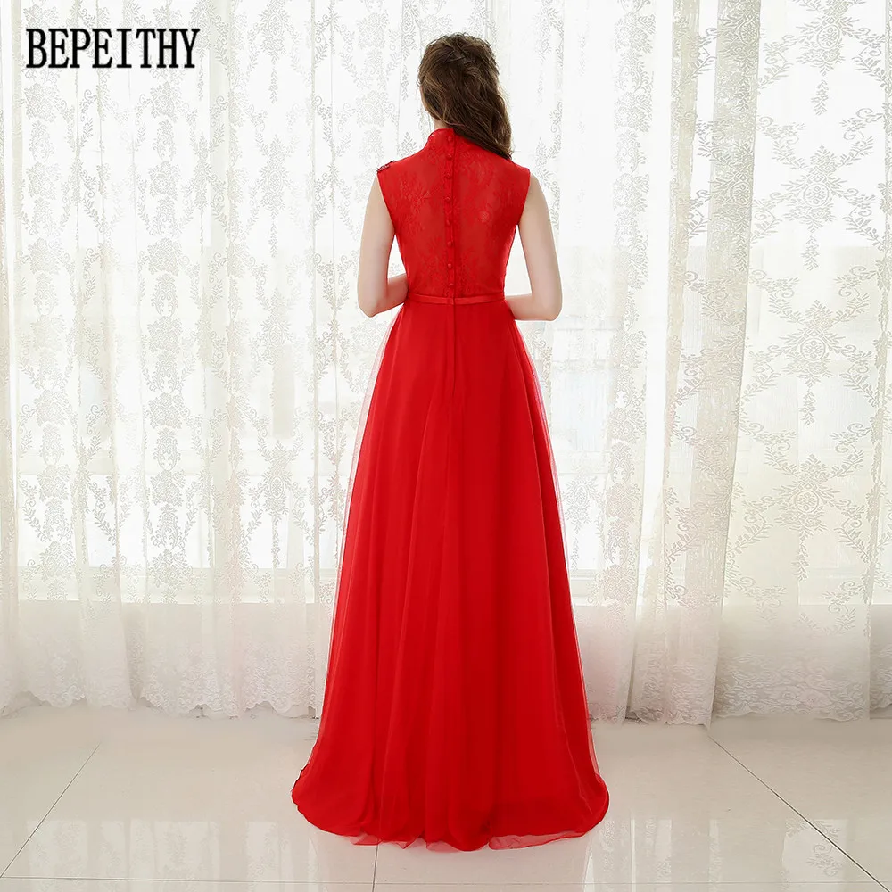 30  BEPEITHY Vestido De Festa High Neck New Design Beads Prom Dress Beads A-Line Red Long Evening Dresses 2017 (8)