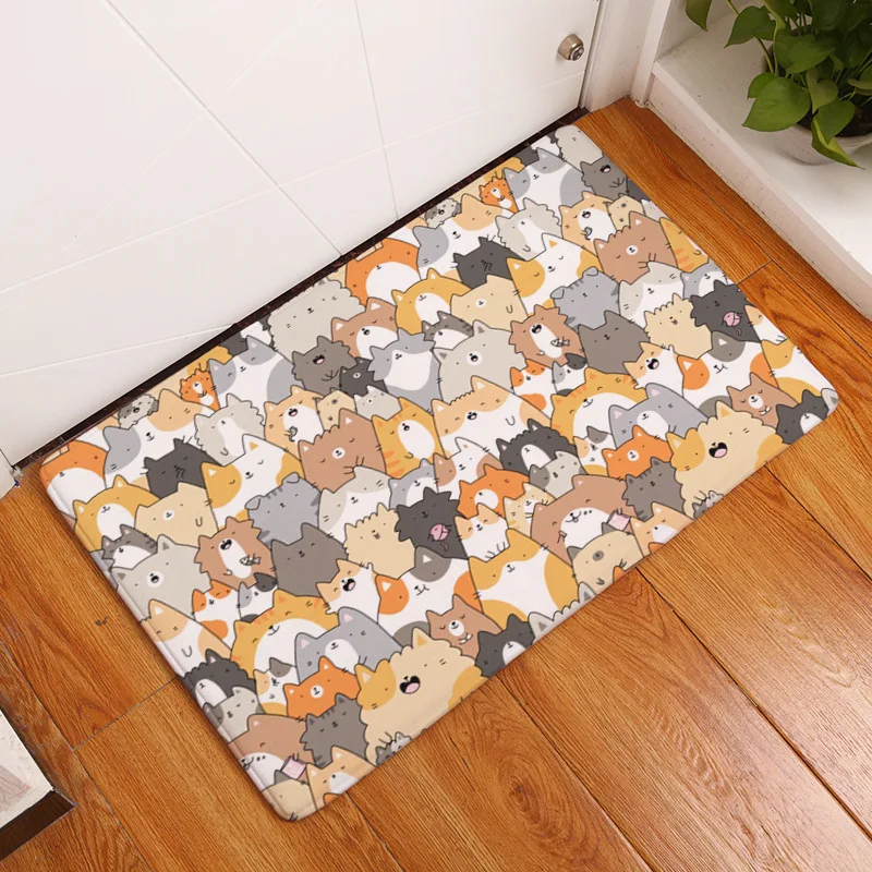 

Cartoon Animal Watercolor Pug Sloth Dog Penguin Squirrel Monkey Rabbit Kitchen Mat Baby Room Decorate Rugs Coral Fleece Creative