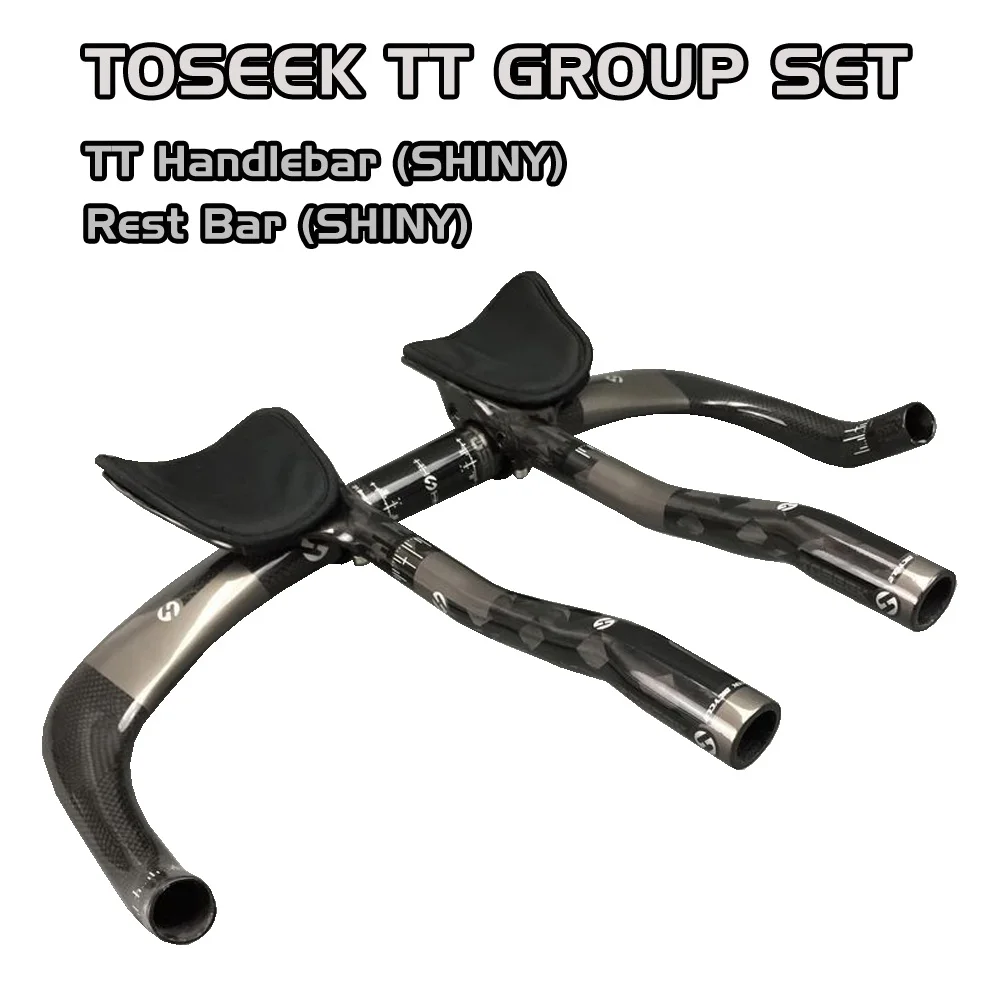 ФОТО TOSEEK Carbon Triathlon Time Trial TT Bike Handlebar + Rest Bar SET Glossy 31.8-400mm 420mm 440mm 460mm