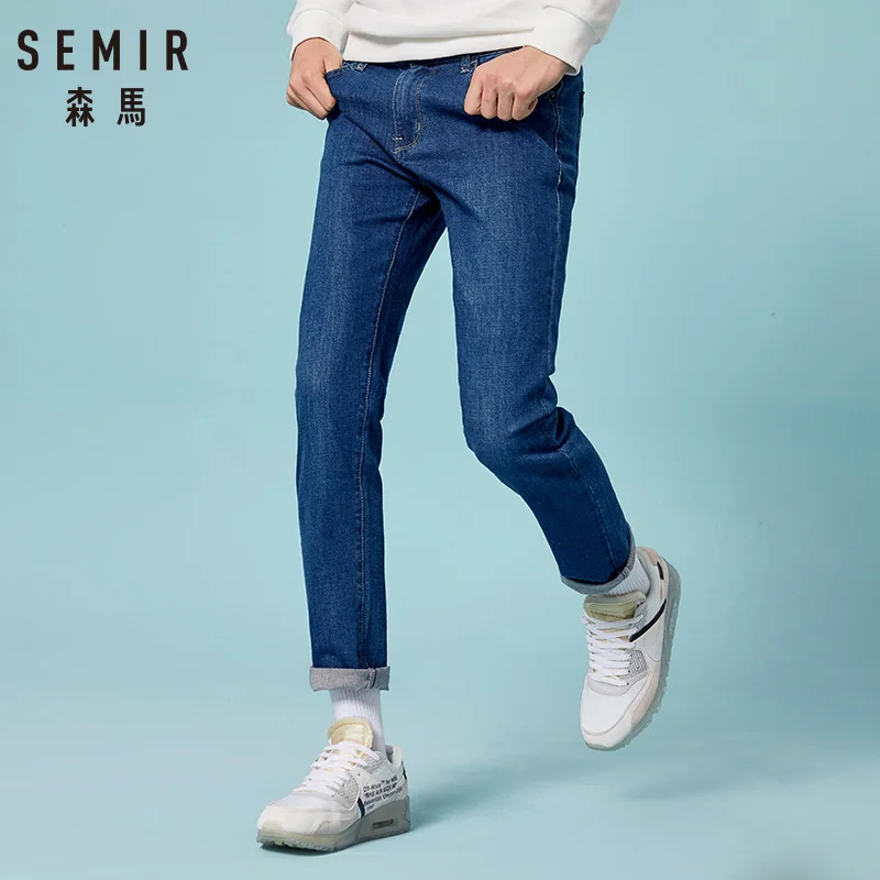 

SEMIR 2019 Jeans Men Straight Fit Blue Stretch Denim Pants Large size Trousers Business Cowboys Man Jeans Thicken Pants For Cold