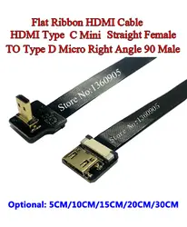 5/10/15/20/30 см ультра тонкий мягкий HDMI Тип Кабеля C Мини женщины прямо к мужской Тип D Micro правый угол плоский FPV-системы кабель