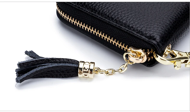 Lomelobo Unisex Tassel Long Wallet Genuine Leather Women Men Litchi Cowhide Leather portomonee Boy Girl Credit Card Holder Purse HPLA218 Details (08)