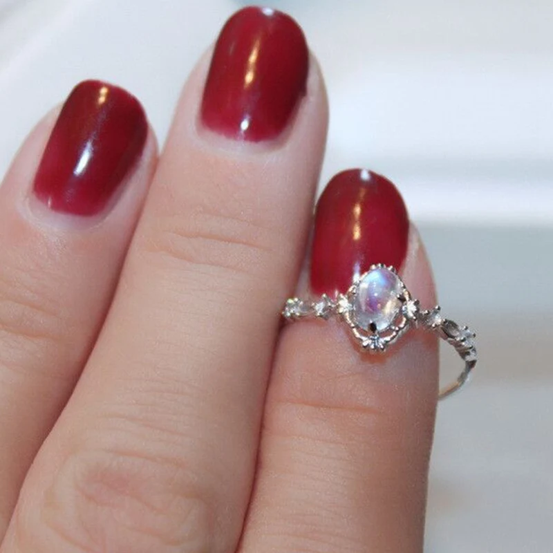 Кольца с лунным камнем для женщин, винтажное серебряное кольцо, капля воды, белое кольцо с камнем, женские модные ювелирные изделия,, размер 6-10
