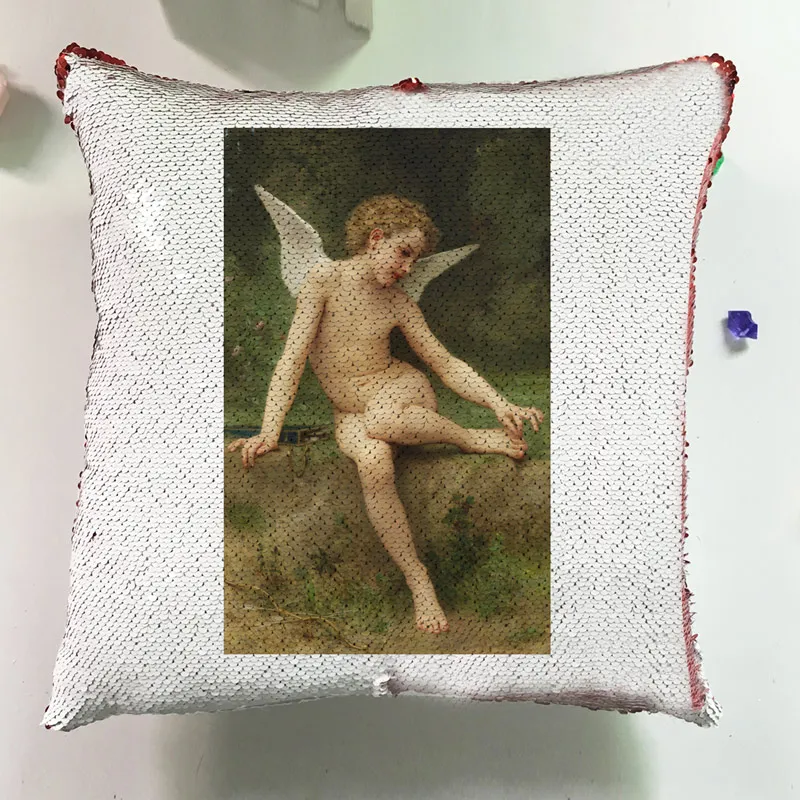 Modern Home Decor Chair Cushion Square Pillow Custom Reversible Sequin Pillowcase  Oil Painting Cushion Cover Lovely Children J038 (4)