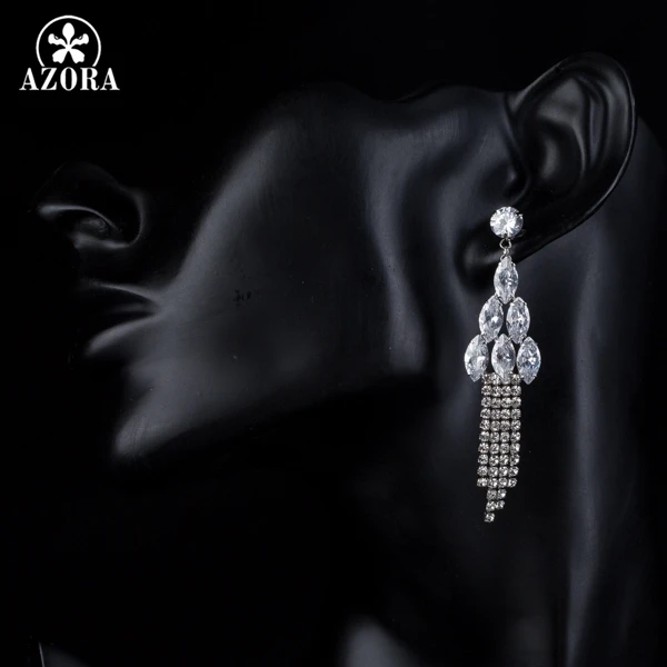 AZORA Sparkling Water Drop Clear AAA+ Cubic Zirconia Dangling Earrings TE0099
