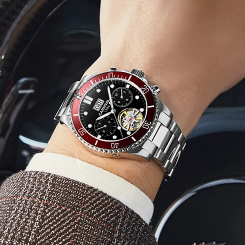 

Carnival tourbillon Switzerland Men Watches Luxury Brand Automatic Mechanical men Watch rotate Waterproof reloj montre relogio
