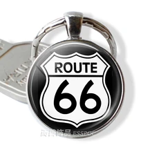 Route 66 шоссе дорожный знак Серебристый Брелок для ключей бижутерия со стеклянными кабошонами металлическая модная цепочка для ключей Route 66 подвеска путешественник подарок