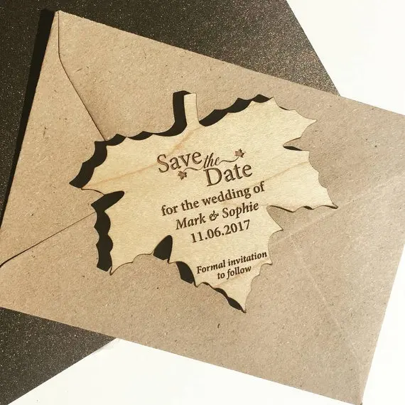 

personalize Autumn maple Leaf Wedding wooden Save the Date Magnets bridal shower party favors company gifts invitations