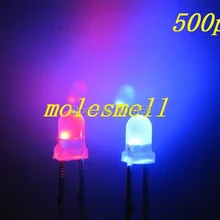 500 шт 3 мм Dual Bi Цвет Полар-флиса изменение диффузный красный/синий светодиод рассеянного светодиоды 2-контактный Led Большой/широкий угол led
