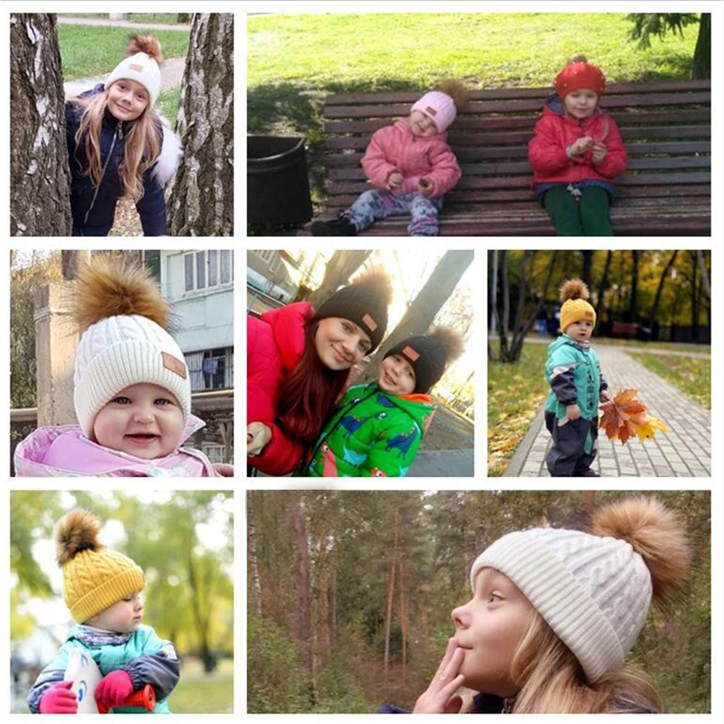 Детские осенние и зимние вязаные хлопковые шапки, теплые и удобные Лыжные шапки, одноцветные модные Универсальные шапки с помпонами для мальчиков и девочек