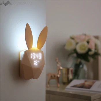 

JW_Multi-function Led Digital Mi Rabbit Alarm Clock Night Lights Child Charging Acoustic Control Sensing Lamps Bedroom Bedside