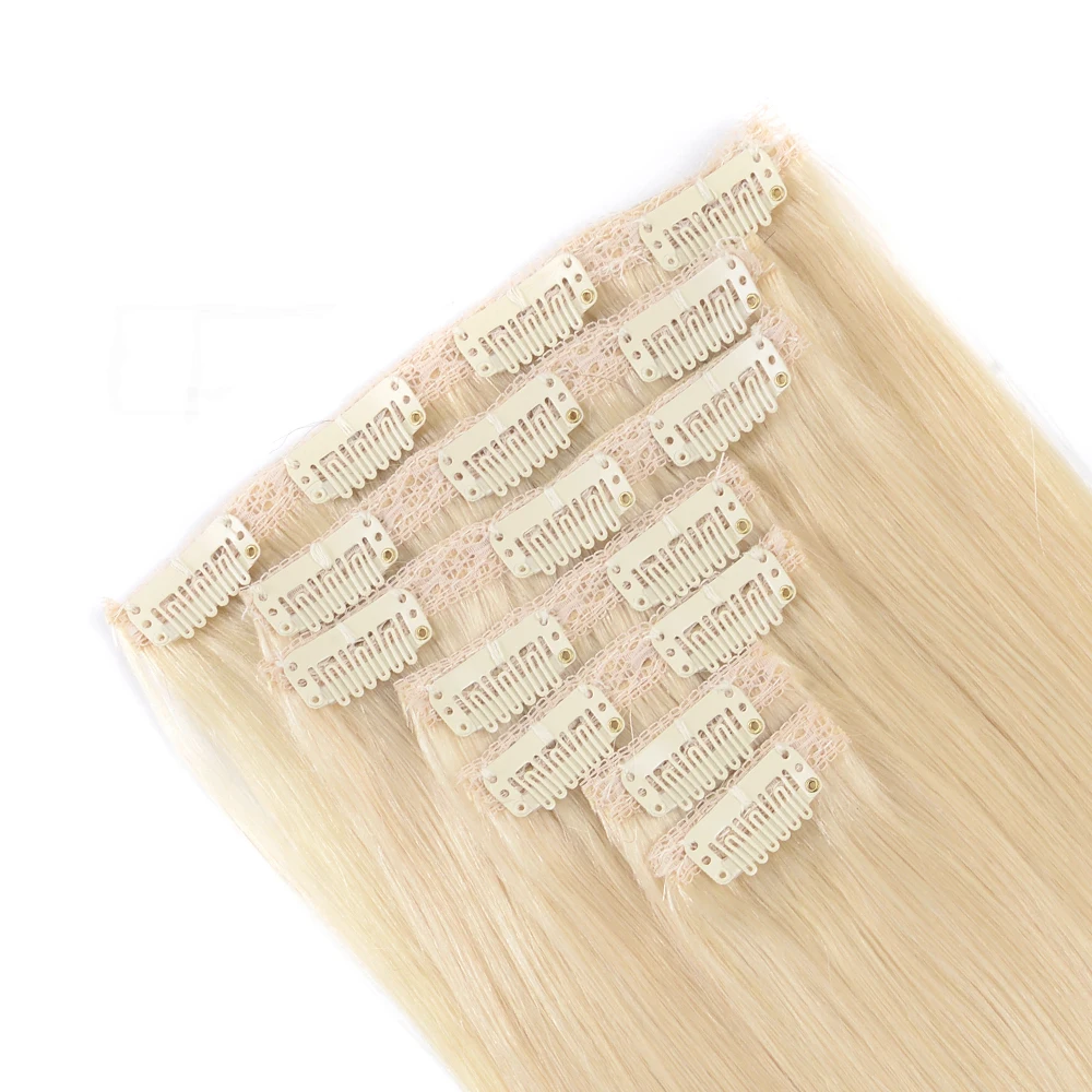 Doreen Полный головной бразильский парик сделал волосы remy 120 г #60 блонд 16 дюймов-22 дюймов Натуральные Прямые волосы на заколках для наращивания