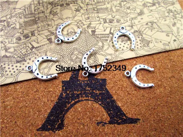 

25pcs--Horseshoe Charms,Antique Tibetan Silver Tone 2 Sided Horseshoe pendants/charms 13x16mm