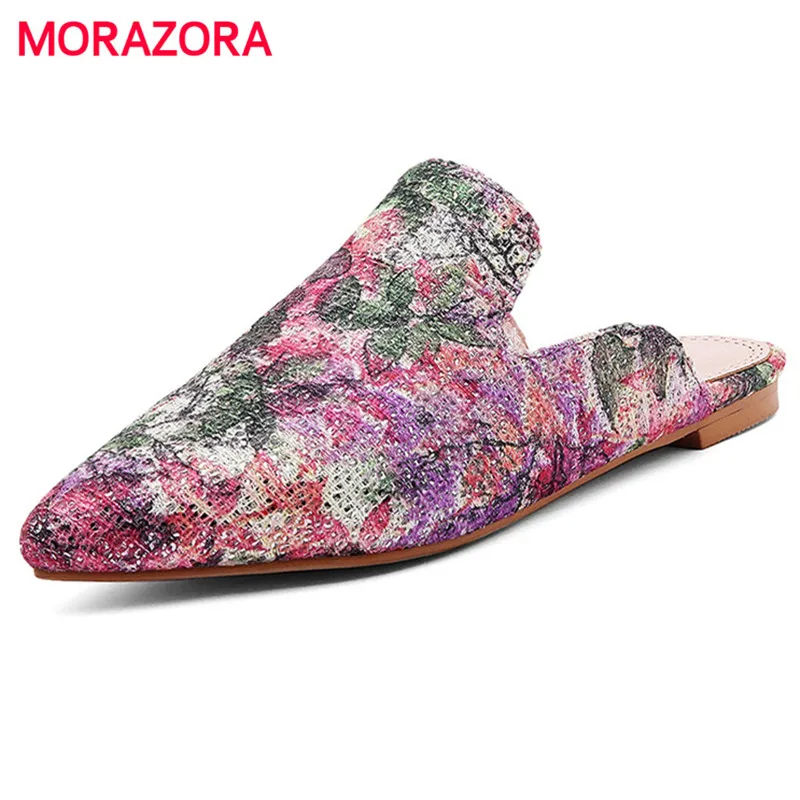 

MORAZORA Big size 34-43 pointed toe women flats summer shoes printing China's style fashion shoes three colors