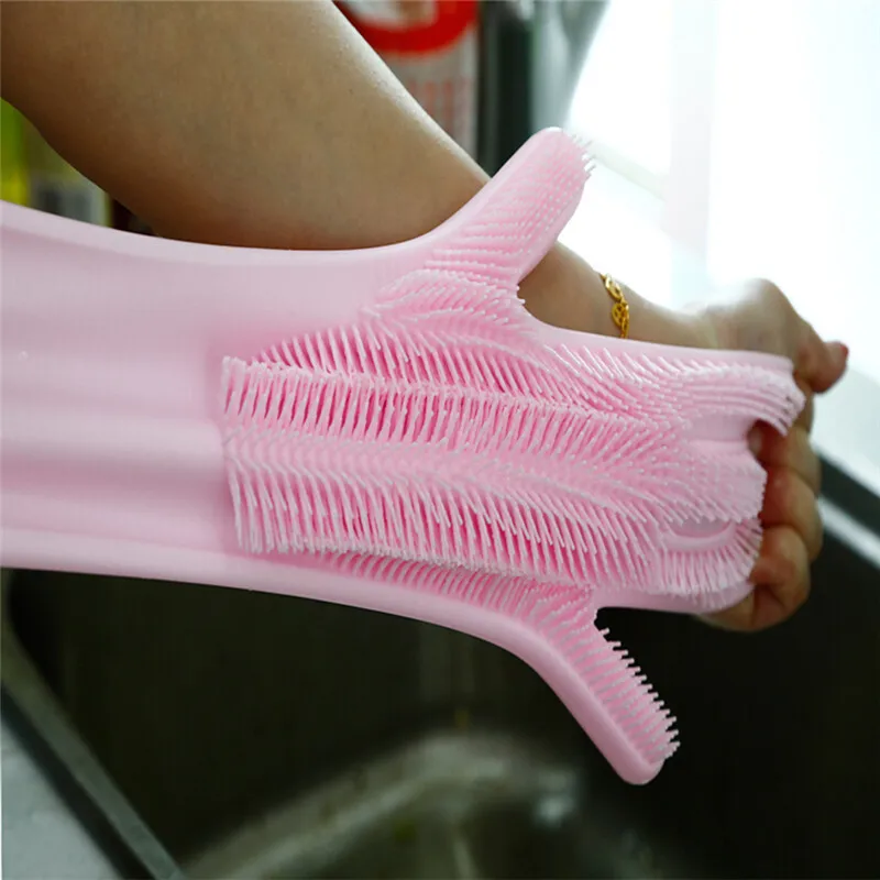 

100% Food Grade Dishwashing Gloves Silicon Dishes cleaning Gloves with Cleaning Brush Kitchen Wash Housekeeping scrubbing gloves