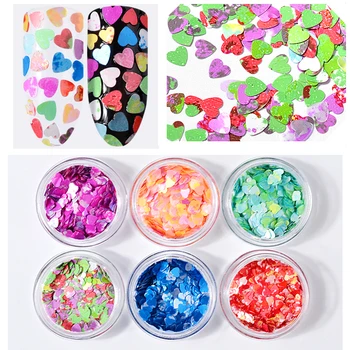 

6Pcs Colorful Painting Heart Nail Sequins Flakes Untrathin Laser Paillette Manicure Nail Art Decoration