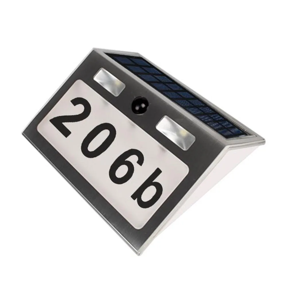 

White Motion Sensor Illuminated Solar Light House Number Waterproof Wall Courtyard Outdoor Wireless Led Stainless Steel Door