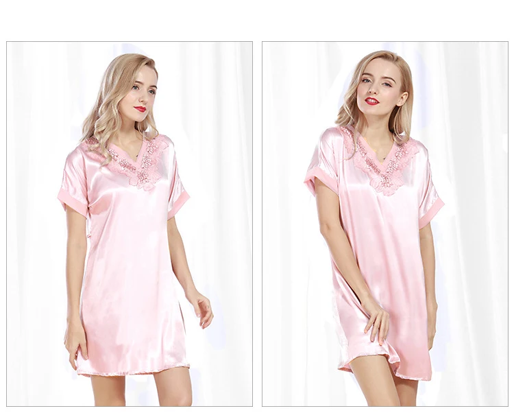 NG086 сексуальное атласное шелковое Ночное платье с коротким рукавом ночная рубашка женское белье Ночная рубашка Летняя брендовая Ночная