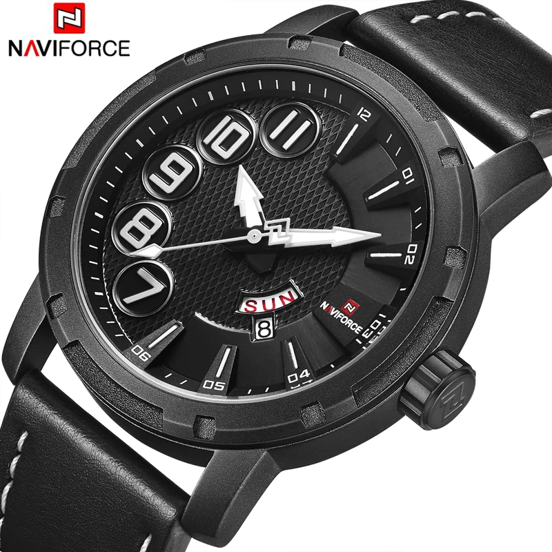 

Top Luxury Brand NAVIFORCE Leather Band Sports Watches Men Quartz Clock Sports Military Wrist Watch Male Clock Relogio Masculino