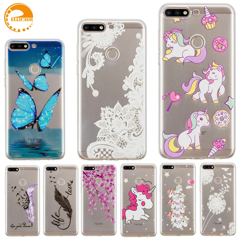 

5.99" For Huawei Honor 7C Case Enjoy 8 Case Transparent Cartoon TPU Soft Silicon Phone Cover for Coque Huawei Y7 Prime 2018