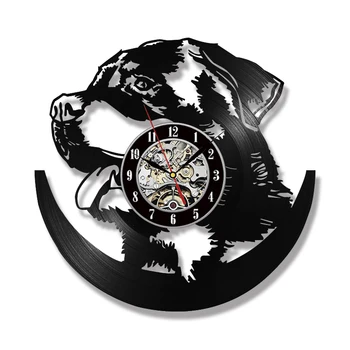 

Hollow Rottweiler Dog 3D Record Clock Custom Dog Name Modern Art Vinyl Clock Animal Silhouette Room Decor Hanging LED Clock