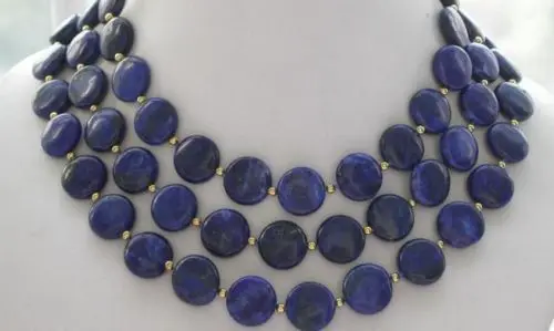 

Jewelr 004922 12mm coin blue lapis lazuli bead necklace 50 inches