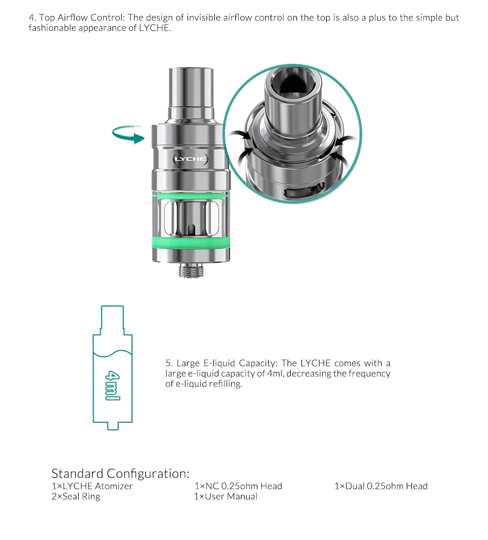 eleaf Lyche атомайзер с двойной и NC головкой 0.25ом головка нижняя сторона заполнения Vape Танк vs Lemo 2 Атомайзер